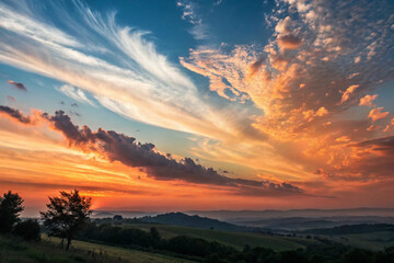 Obraz premium Sunset sky. Magic time. Dusk. Orange.