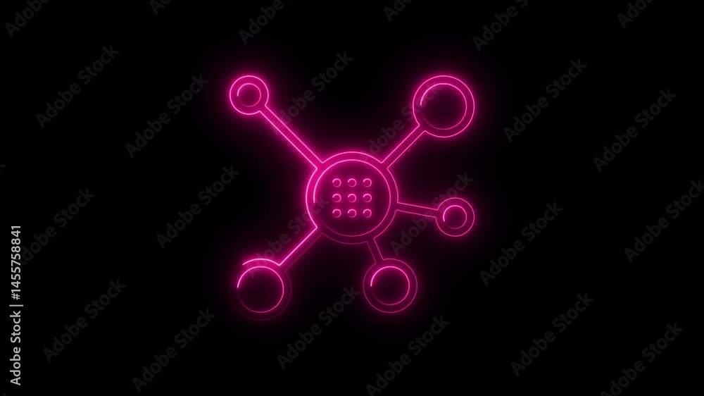 Poster glowing neon atom network connection animated on a black background