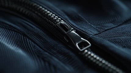 Zipper on nylon jacket. Texture close-up inspection.
