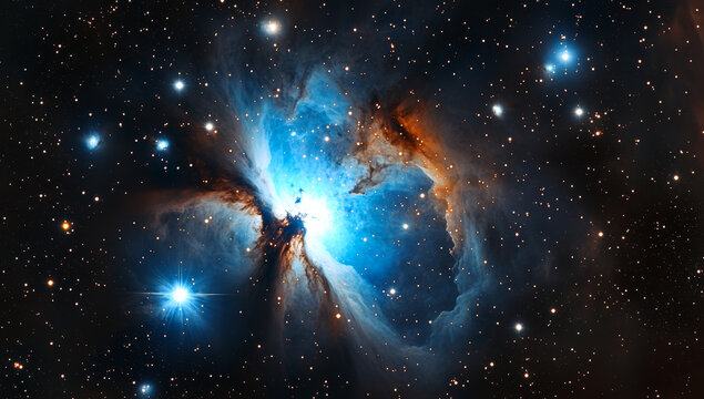 stunning blue nebula in space, surrounded by twinkling stars, creates mesmerizing cosmic scene that evokes wonder and curiosity about universe