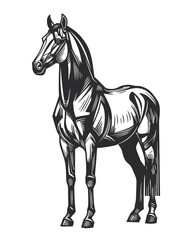 horse engraving black and white outline