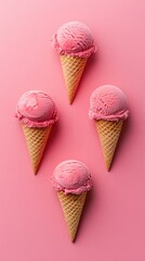 Pink ice cream cones, a sweet treat on a bright background, perfect for summer days and dessert lovers
