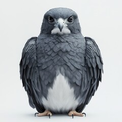 Grey Falcon Low Poly 3D Render on White Background