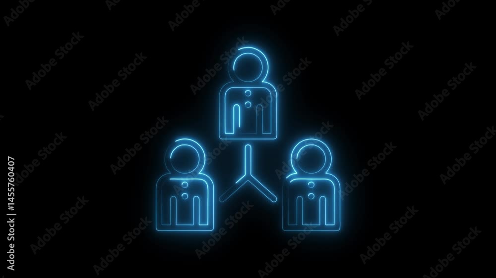 Poster glowing neon hierarchy chart animation depicting business structure on black background