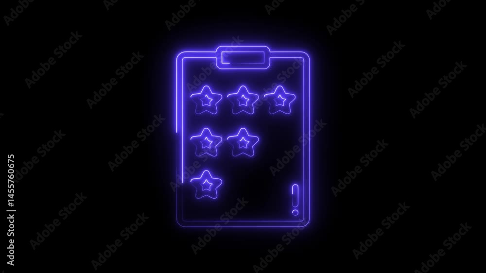 Poster neon style rating chart animation with five stars and exclamation point