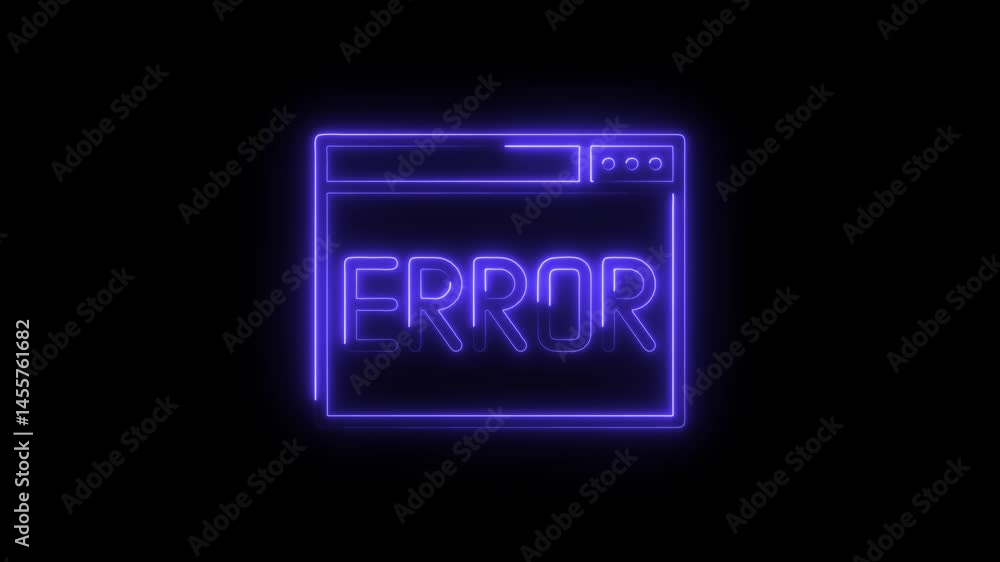 Aufkleber glowing error message in browser window with purple neon light effect on black