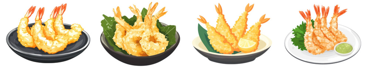 PNG Crispy shrimp tempura delight, element set on transparent background