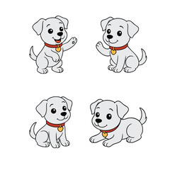 Vector illustration Cute Snow White Puppy in Various Poses