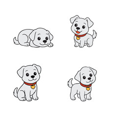 Vector illustration Cute Snow White Puppy in Various Poses