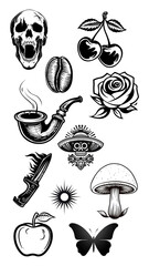 PNG Tattoo design element set, transparent background