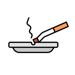 Flat design ashtray and cigarette icon. Vector.