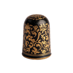 decorative thimble featuring intricate floral patterns in gold on transparency background, showcasing craftsmanship and artistry. This unique piece adds elegance to any collection