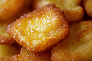 Extreme Close-Up of Crispy Fried Potatoes with Golden Texture