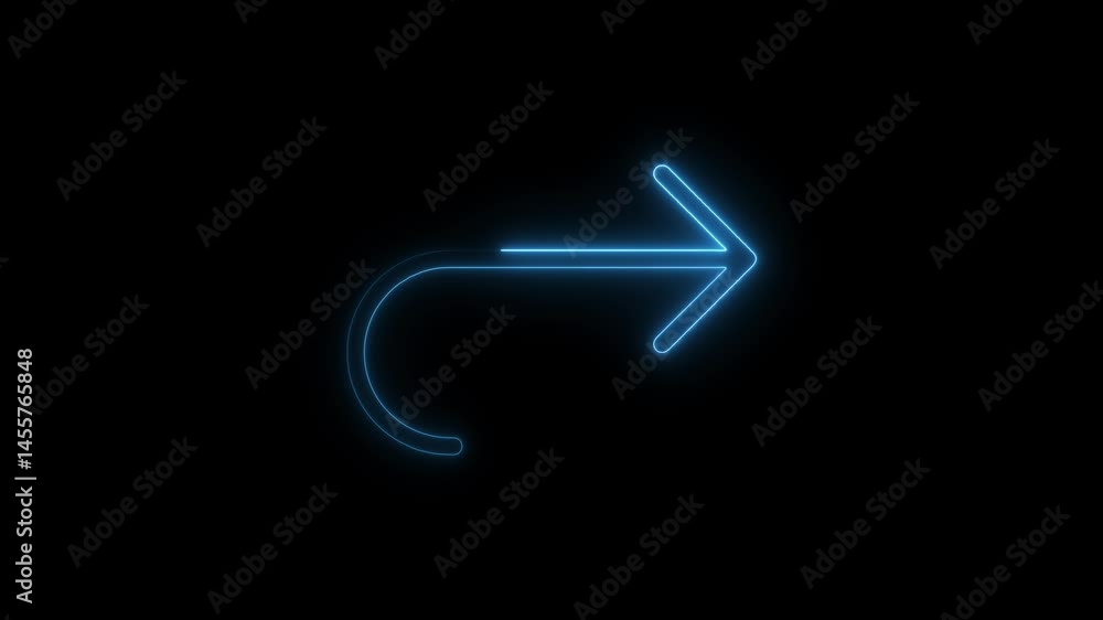 Poster neon blue curve arrow animation on black background,motion graphics element