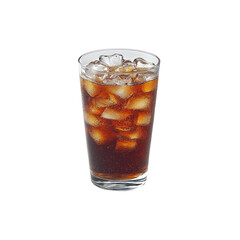 refreshing glass of dark soda filled with ice cubes, showcasing fizzy and bubbly texture. drink is served in clear glass, perfect for quenching thirst on hot day