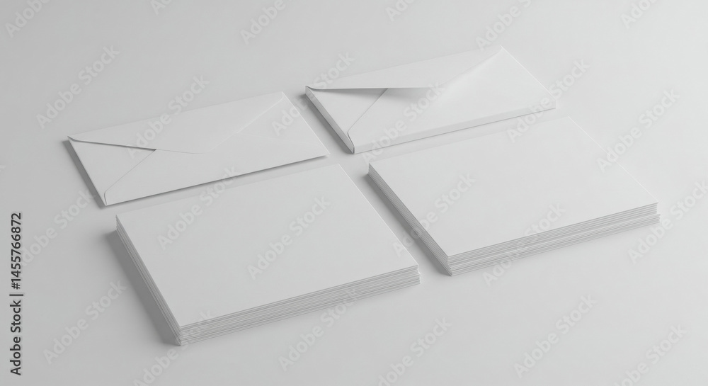 Poster blank white envelopes and stationery mockups on a light gray surface. mockups of various sizes and t