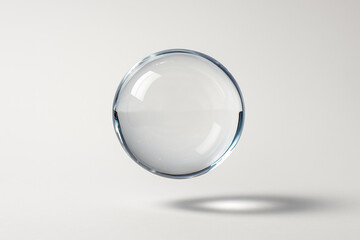 Single transparent clear bubble floating midair isolated round glossy shiny sphere water drop soap minimal clean abstract simple concept