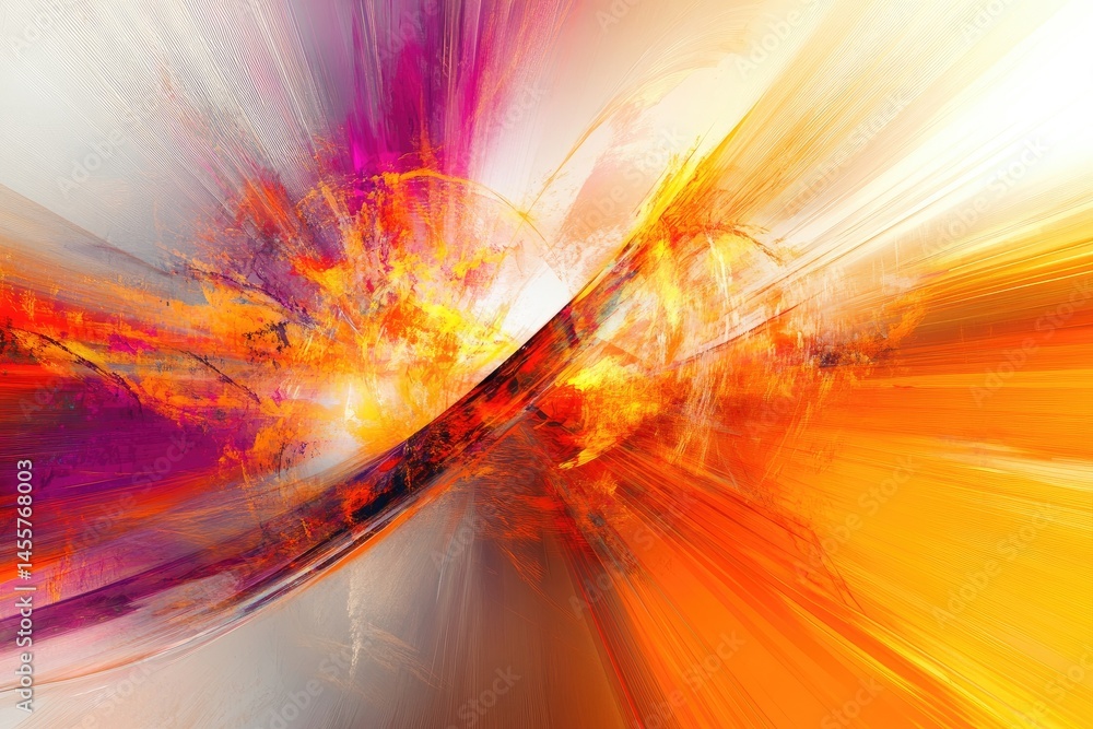 Poster abstract art explosion of vibrant colors and swirling lines, radiating outward from a central point,