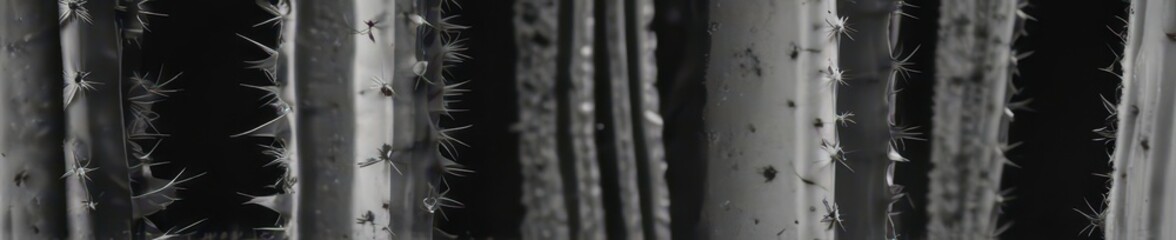 Fototapeta premium Black and white close-up of a cactus's textured surface in a garden , design, photography