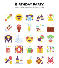 25 Birthday Party Icons. A vibrant collection of fun celebration icons