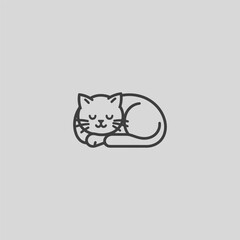 Sleeping cat logo in minimalist and simple line art style.