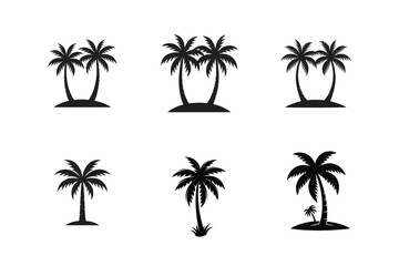 Obraz premium Palm Tree Silhouette Icon set Black Vector on White Background