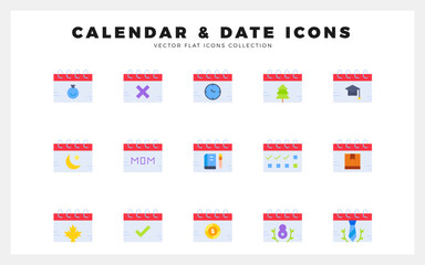 15 Calendar and Date Flat icon pack. vector illustration.