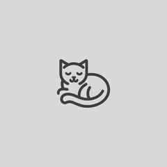 Sleeping cat logo in minimalist and simple line art style.