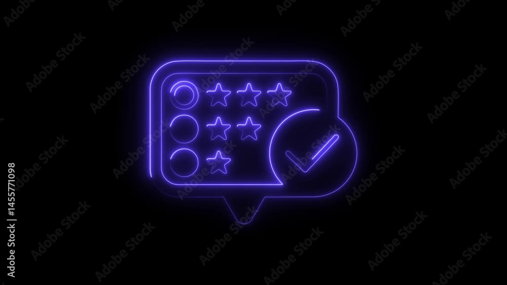 Poster neon style customer satisfaction feedback five star rating system animation