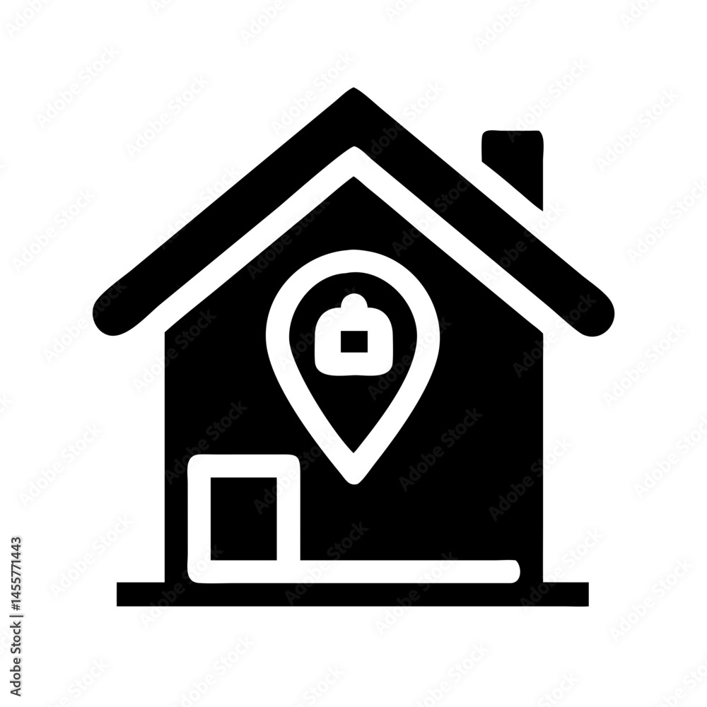 Poster house with location pin silhouette on transparent background for web and graphic design