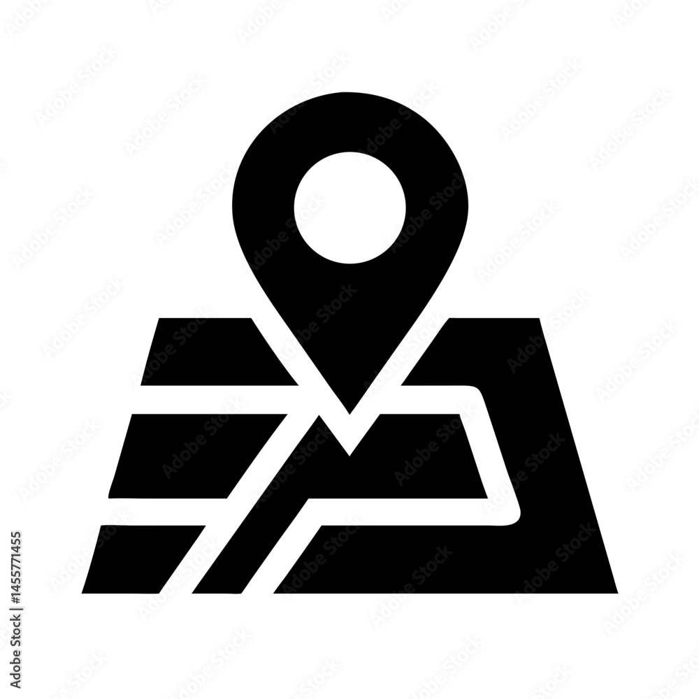 Poster map location with pin silhouette on transparent background for web and graphic design