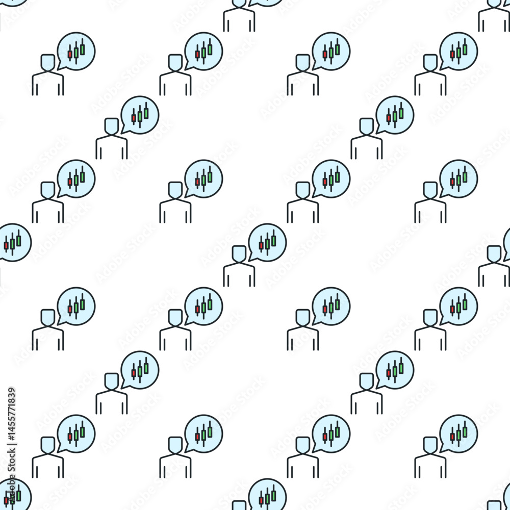 Poster man talking about trading vector colored seamless pattern