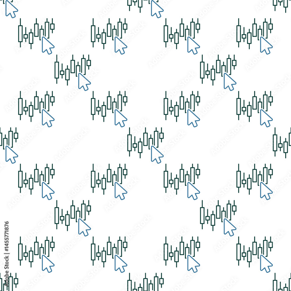Poster mouse click on candlestick chart vector e-trading outline seamless pattern