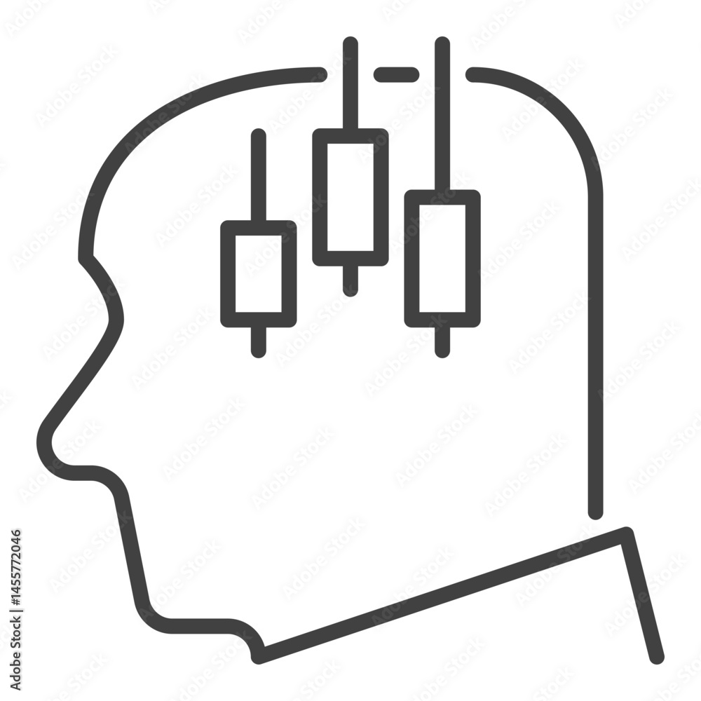 Poster candlestick pattern inside human head vector linear icon or symbol