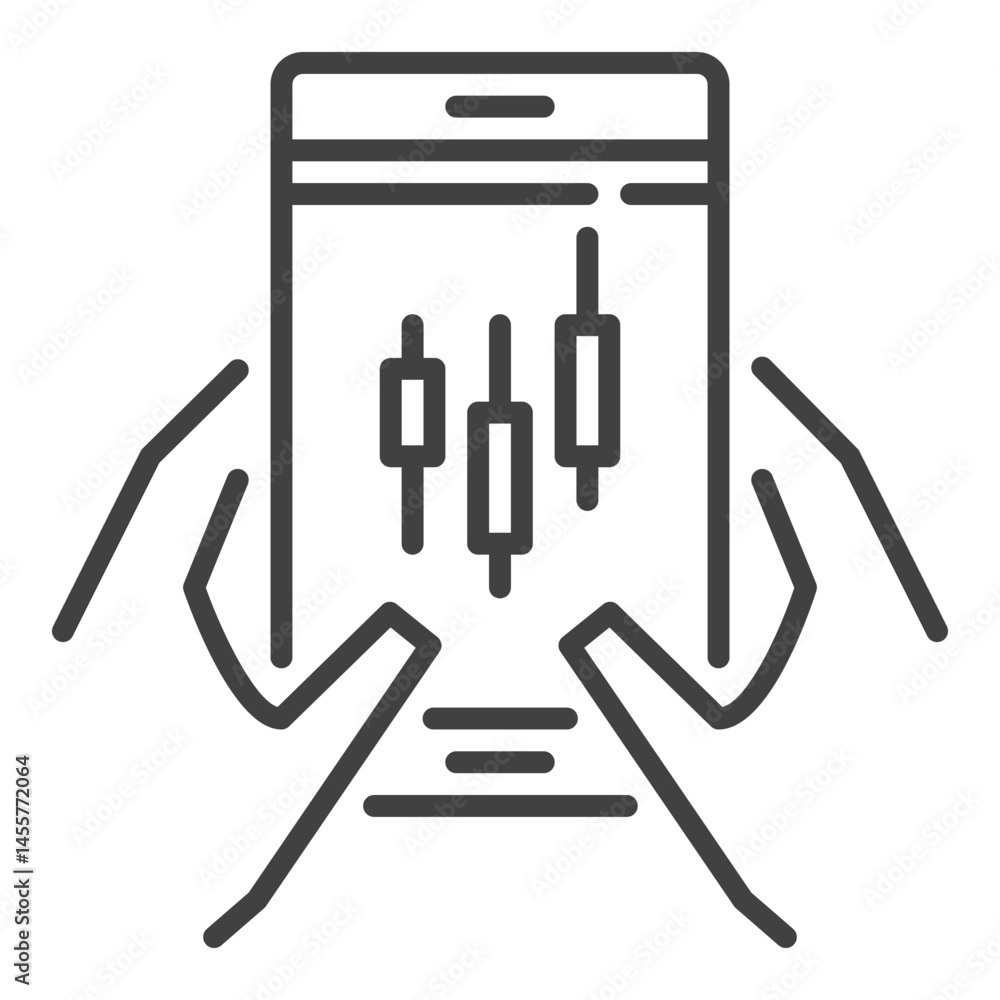 Poster candlestick pattern on smartphone screen vector mobile trading icon or symbol in outline style