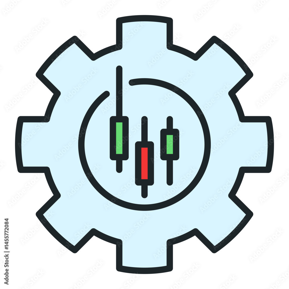 Poster cogwheel with candlestick chart vector trading settings colored icon or design element