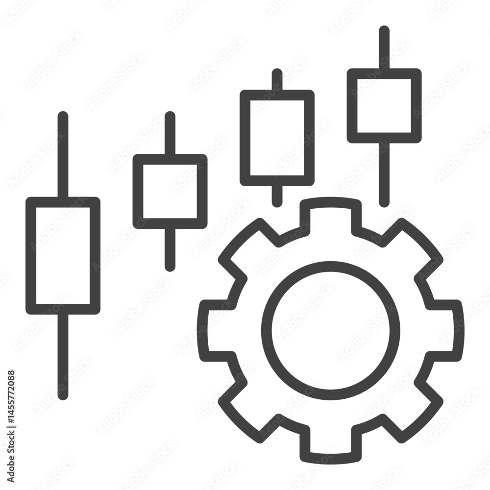 Poster cog wheel and candlestick pattern vector settings thin line icon or design element