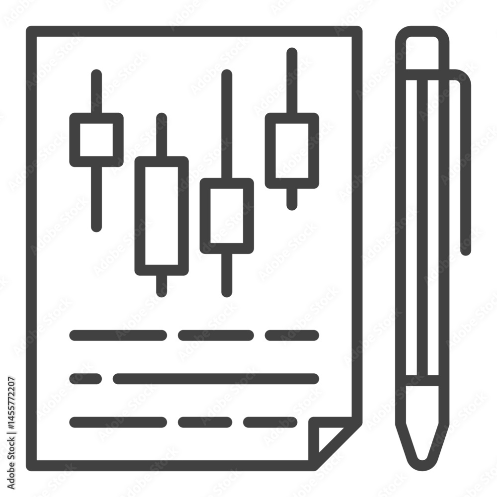 Poster paper with candlestick pattern vector electronic trading document outline icon or symbol