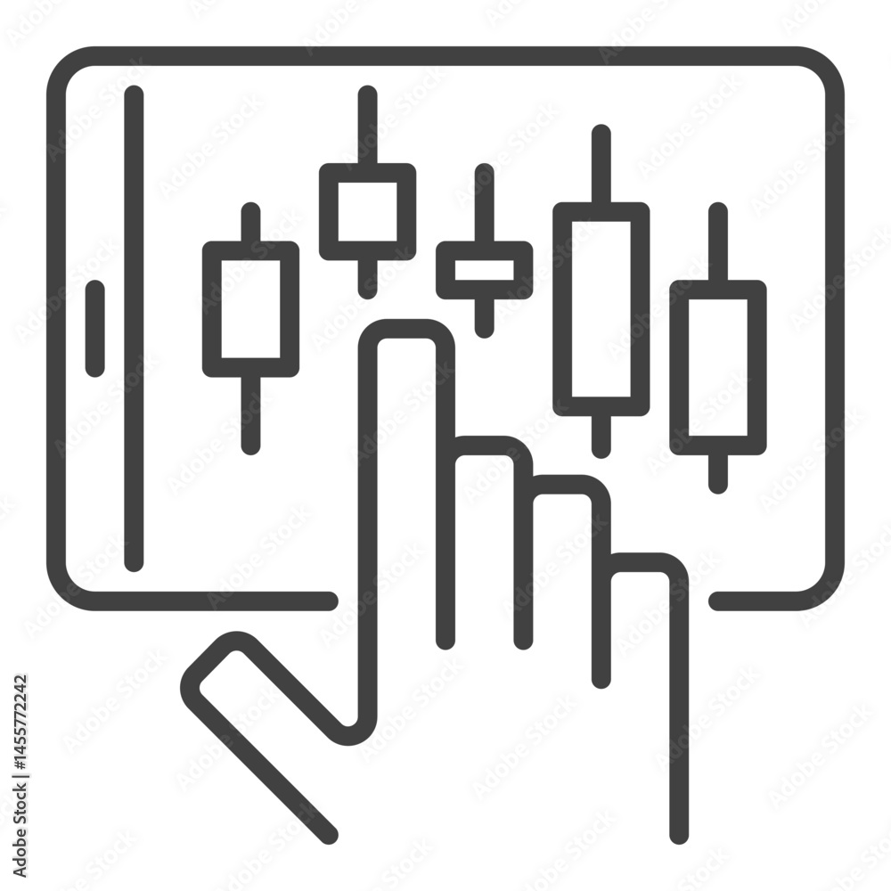 Aufkleber tablet with candlestick pattern on screen vector electronic trading linear icon or symbol