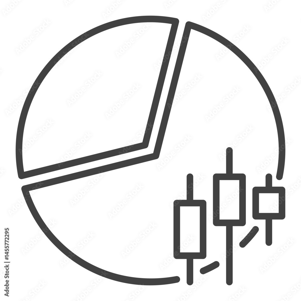 Poster pie chart with candlestick pattern vector financial icon or symbol in thin line style