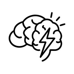 brain with lightning bolt stress on transparent background for web and graphic design