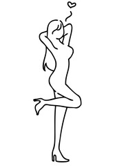 セクシーなポーズをしているシンプルな女性の線画