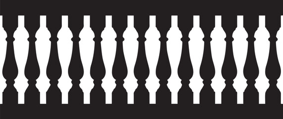 Repeating Balustrade Silhouette Black Vector | Architectural Railing Illustration