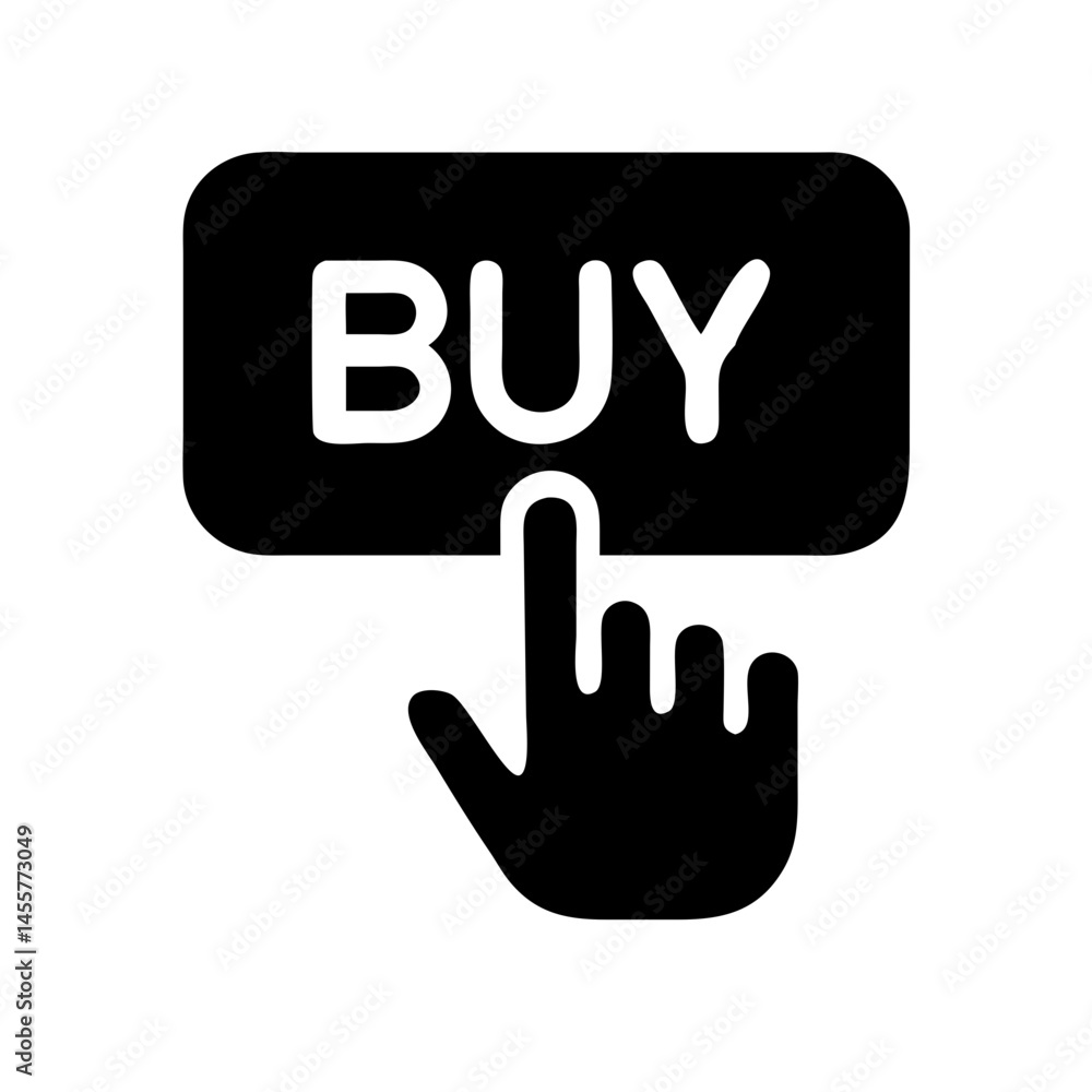 Poster buy button with click hand silhouette on transparent background for web and graphic design