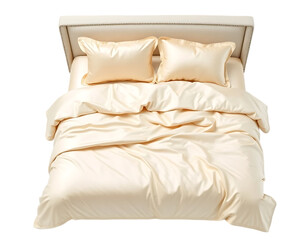 Fototapeta premium Luxurious Cream Bed with Silk Bedding and Pillows