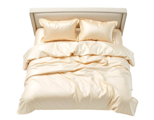 Luxurious Cream Bed with Silk Bedding and Pillows