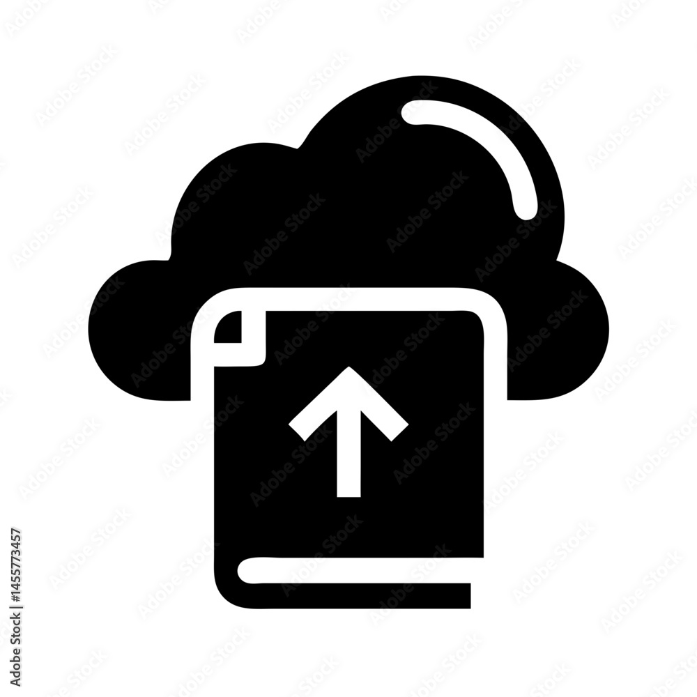 Poster cloud book upload silhouette on transparent background for web and graphic design