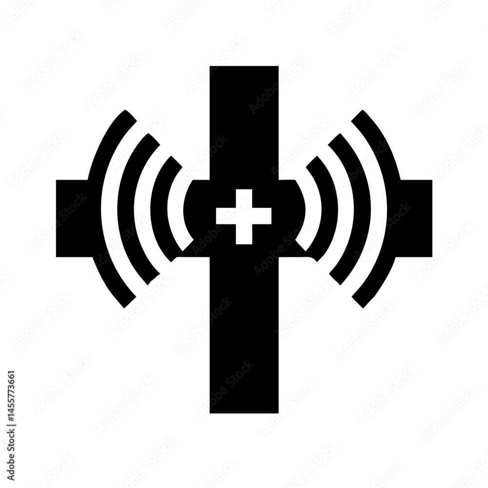 Poster cross with digital signal silhouette on transparent background for web and graphic design