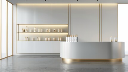 Modern Minimalist Spa Interior with Elegant Display Shelves and Calm Vibe