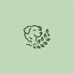 Dog and leaf logo in clean and creative illustration style.